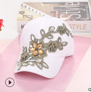 Embroidered Flower Distressed Vintage Denim Hat
