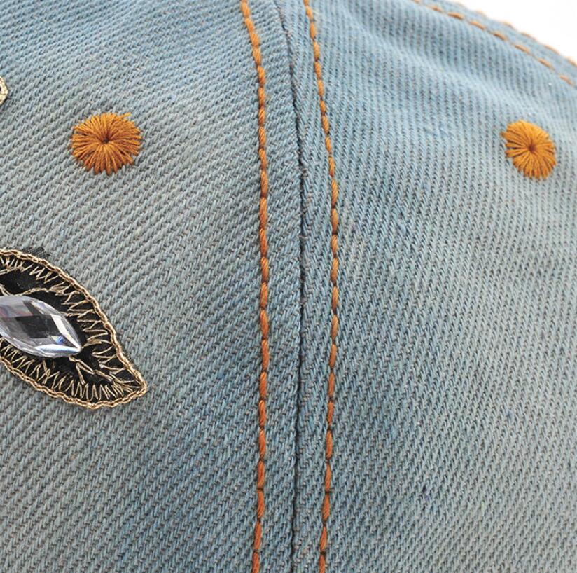 Embroidered Flower Distressed Vintage Denim Hat