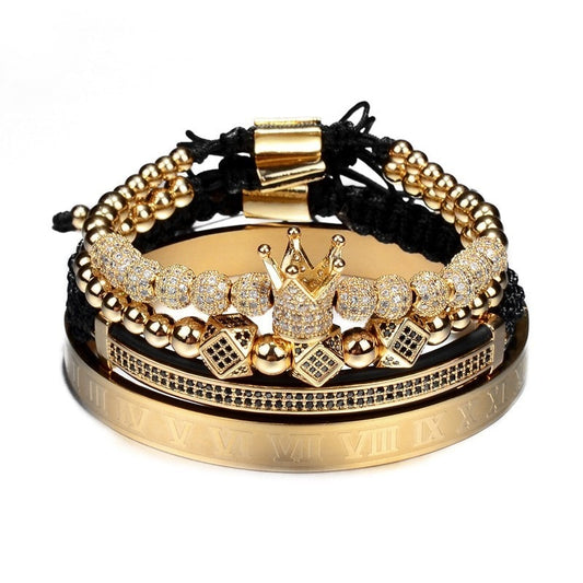 Men Pave Crown Roman Numeral Bracelet