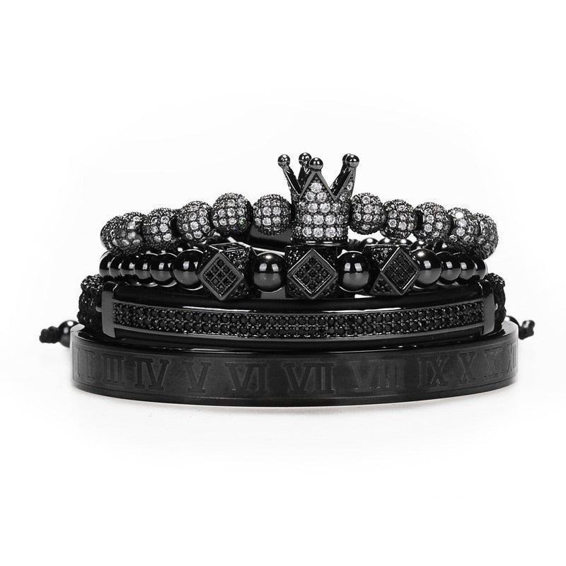 Men Pave Crown Roman Numeral Bracelet