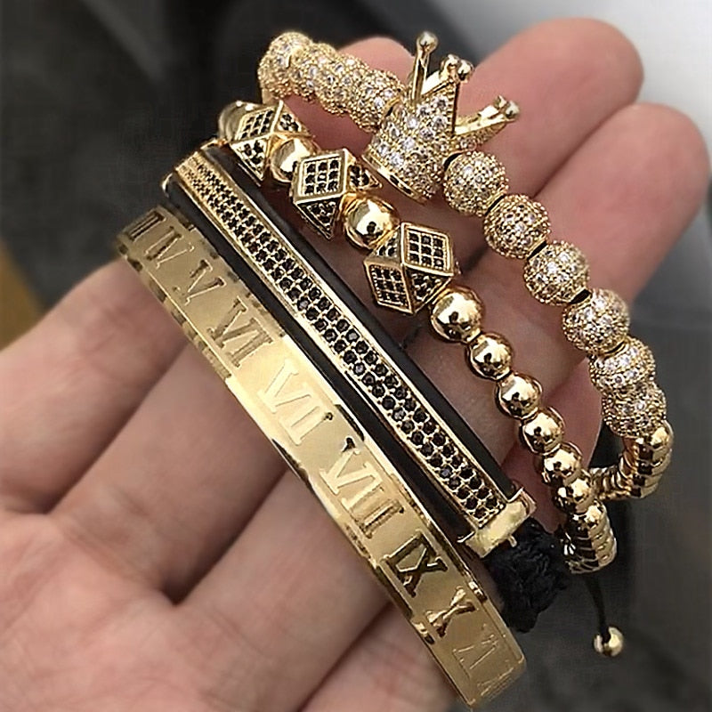 Men Pave Crown Roman Numeral Bracelet