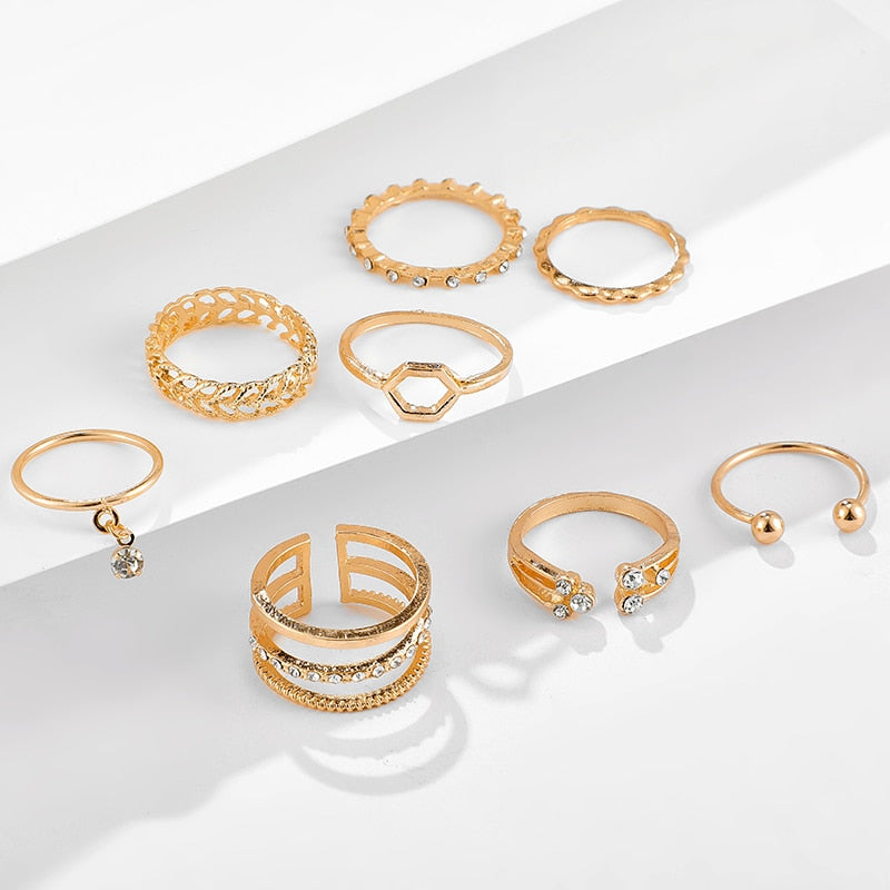 Bohemian Geometric 8pc Ring Set