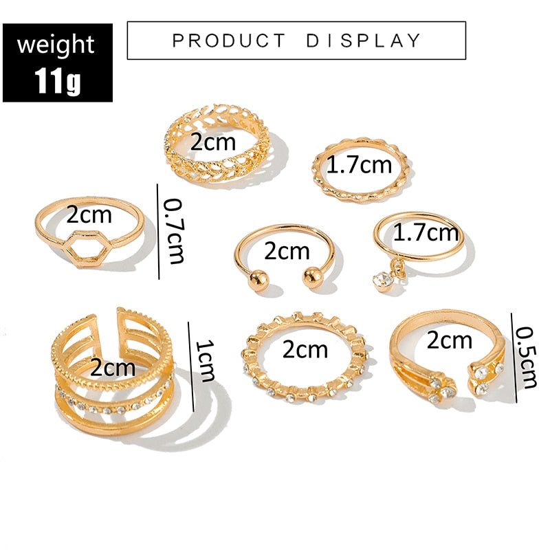 Bohemian Geometric 8pc Ring Set