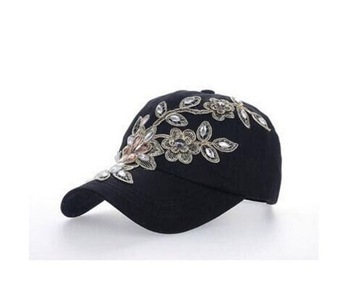Embroidered Flower Distressed Vintage Denim Hat
