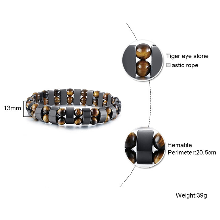 Double Hematite Tiger's Eye Bracelet Men